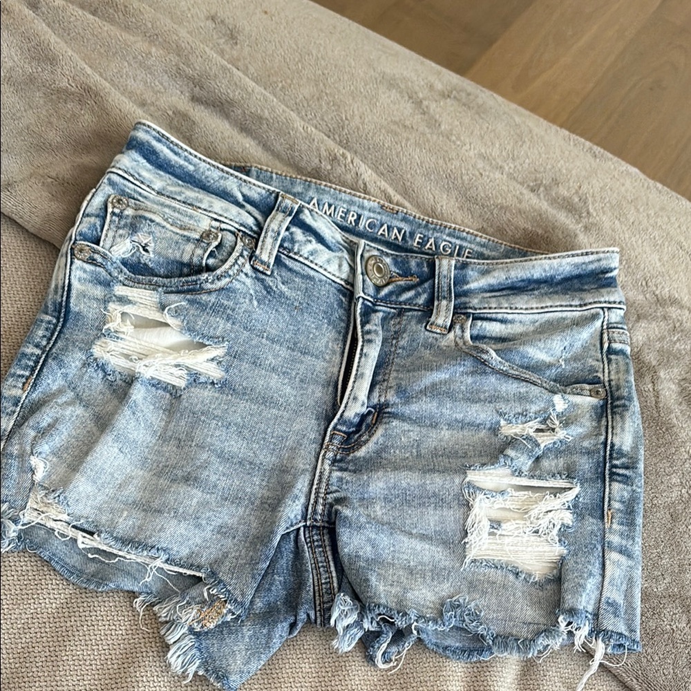 American Eagle Outfitters Blue Distressed Jean Shorts